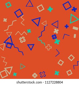 Memphis background.  Abstract background with different  color figures for card or banner. Abstract memphis background with geometric colorful figures for your design. Vector texture.