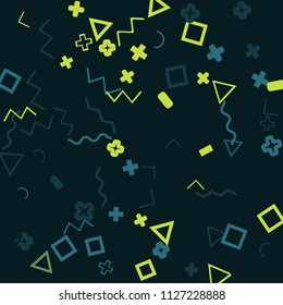 Memphis background.  Abstract background with different  color figures for print or card. Abstract memphis background with geometric colorful figures for your design. Vector texture.