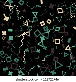 Memphis background.  Abstract background with different color figures for poster or print. Memphis background with figures of different forms and colors for your design. Vector texture.