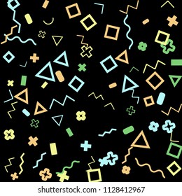 Memphis background.  Abstract background with different color figures for card or banner. Memphis background with figures of different forms and colors for your design. Vector texture.