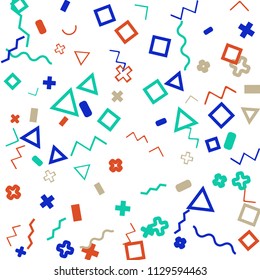 Memphis background.  Abstract background with different color figures for poster or print. Memphis background with figures of different forms and colors for your design. Vector texture.