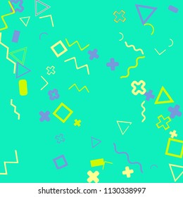 Memphis background.  Abstract background with different  color figures for card or banner. Abstract memphis background with geometric colorful figures for your design. Vector texture.