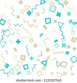Memphis background.  Abstract background with different color figures for card or banner. Memphis background with figures of different forms and colors for your design. Vector texture.