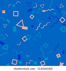 Memphis background.  Abstract background with different  color figures for card or banner. Abstract memphis background with geometric colorful figures for your design. Vector texture.