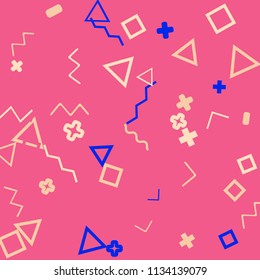 Memphis background.  Abstract background with different  color figures for poster or card. Abstract memphis background with geometric colorful figures for your design. Vector texture.