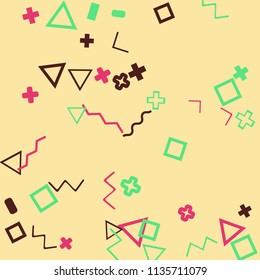 Memphis background.  Abstract background with different  color figures for poster or card. Abstract memphis background with geometric colorful figures for your design. Vector texture.
