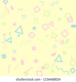 Memphis background.  Abstract background with different  color figures for print or card. Abstract memphis background with geometric colorful figures for your design. Vector texture.