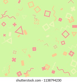 Memphis background.  Abstract background with different  color figures for poster or card. Abstract memphis background with geometric colorful figures for your design. Vector texture.