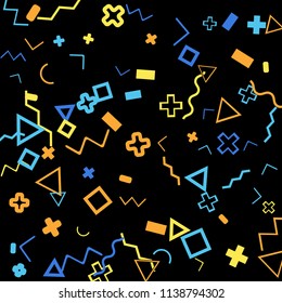 Memphis background.  Abstract background with different color figures for poster or print. Memphis background with figures of different forms and colors for your design. Vector texture.