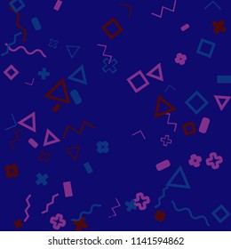 Memphis background.  Abstract background with different  color figures for print or card. Abstract memphis background with geometric colorful figures for your design. Vector texture.