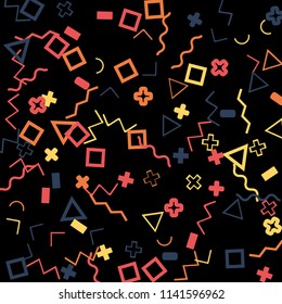 Memphis background.  Abstract background with different color figures for print or mobile application. Memphis background with figures of different forms and colors for your design. Vector texture.