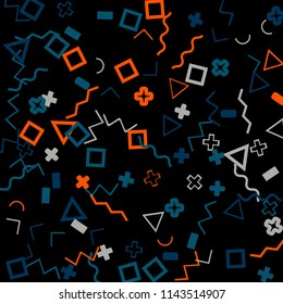 Memphis background.  Abstract background with different color figures for card or banner. Memphis background with figures of different forms and colors for your design. Vector texture.