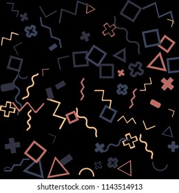 Memphis background.  Abstract background with different color figures for poster or print. Memphis background with figures of different forms and colors for your design. Vector texture.