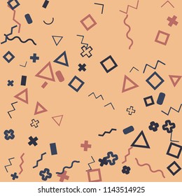 Memphis background.  Abstract background with different  color figures for print or card. Abstract memphis background with geometric colorful figures for your design. Vector texture.