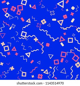 Memphis background.  Abstract background with different  color figures for print or card. Abstract memphis background with geometric colorful figures for your design. Vector texture.