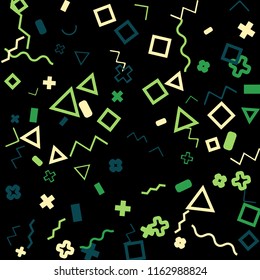 Memphis background.  Abstract background with different color figures for card or banner. Memphis background with figures of different forms and colors for your design. Vector texture.