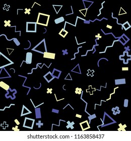 Memphis background.  Abstract background with different color figures for card or banner. Memphis background with figures of different forms and colors for your design. Vector texture.