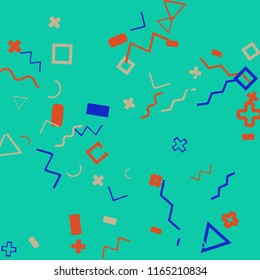 Memphis background.  Abstract background with different  color figures for mobile application or card. Abstract memphis background with geometric colorful figures for your design. Vector texture.