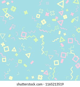 Memphis background.  Abstract background with different  color figures for mobile application or card. Abstract memphis background with geometric colorful figures for your design. Vector texture.