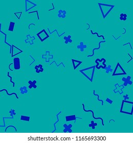 Memphis background.  Abstract background with different  color figures for poster or card. Abstract memphis background with geometric colorful figures for your design. Vector texture.