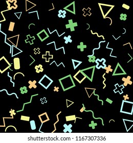 Memphis background.  Abstract background with different color figures for card or banner. Memphis background with figures of different forms and colors for your design. Vector texture.