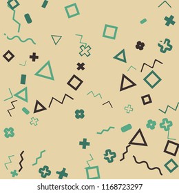 Memphis background.  Abstract background with different  color figures for card or banner. Abstract memphis background with geometric colorful figures for your design. Vector texture.