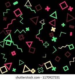 Memphis background.  Abstract background with different color figures for mobile application or poster. Memphis background with figures of different forms and colors for your design. Vector texture.
