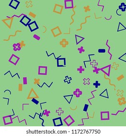 Memphis background.  Abstract background with different  color figures for mobile application or card. Abstract memphis background with geometric colorful figures for your design. Vector texture.