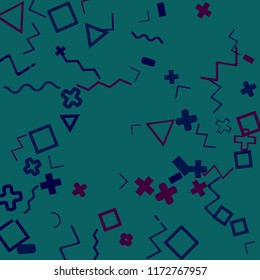 Memphis background.  Abstract background with different  color figures for poster or card. Abstract memphis background with geometric colorful figures for your design. Vector texture.