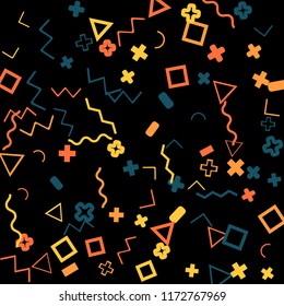 Memphis background.  Abstract background with different color figures for print or mobile application. Memphis background with figures of different forms and colors for your design. Vector texture.