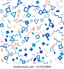 Memphis background.  Abstract background with different color figures for print or mobile application. Memphis background with figures of different forms and colors for your design. Vector texture.