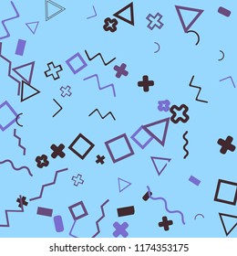 Memphis background.  Abstract background with different  color figures for print or card. Abstract memphis background with geometric colorful figures for your design. Vector texture.