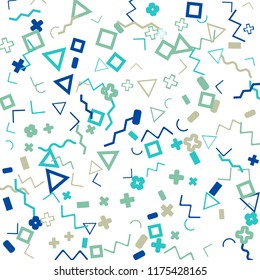 Memphis background.  Abstract background with different color figures for card or banner. Memphis background with figures of different forms and colors for your design. Vector texture.