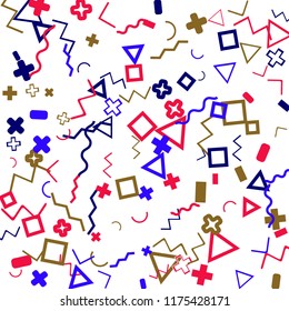 Memphis background.  Abstract background with different color figures for print or mobile application. Memphis background with figures of different forms and colors for your design. Vector texture.