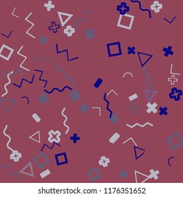 Memphis background.  Abstract background with different  color figures for print or card. Abstract memphis background with geometric colorful figures for your design. Vector texture.