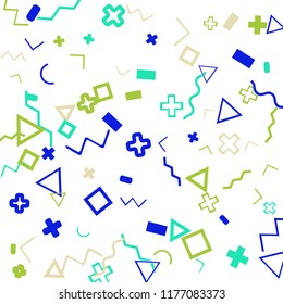 Memphis background.  Abstract background with different color figures for poster or print. Memphis background with figures of different forms and colors for your design. Vector texture.