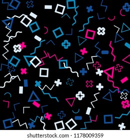 Memphis background.  Abstract background with different color figures for print or mobile application. Memphis background with figures of different forms and colors for your design. Vector texture.