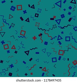 Memphis background.  Abstract background with different  color figures for print or card. Abstract memphis background with geometric colorful figures for your design. Vector texture.