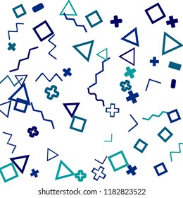 Memphis background.  Abstract background with different color figures for card or banner. Memphis background with figures of different forms and colors for your design. Vector texture.