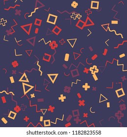 Memphis background.  Abstract background with different  color figures for card or banner. Abstract memphis background with geometric colorful figures for your design. Vector texture.
