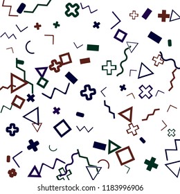 Memphis background.  Abstract background with different color figures for print or mobile application. Memphis background with figures of different forms and colors for your design. Vector texture.