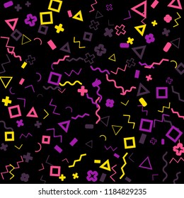 Memphis background.  Abstract background with different color figures for poster or print. Memphis background with figures of different forms and colors for your design. Vector texture.