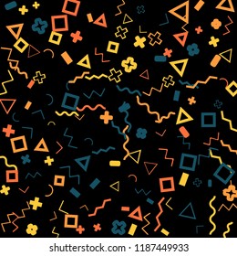 Memphis background.  Abstract background with different color figures for print or mobile application. Memphis background with figures of different forms and colors for your design. Vector texture.