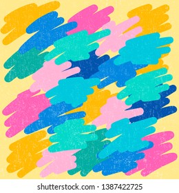 Memphis background with abstract paint strokes and texture. 80s geometric retro style vector illustration. Flat design elements for banner, flyer, card, cover, template and poster. Eps10