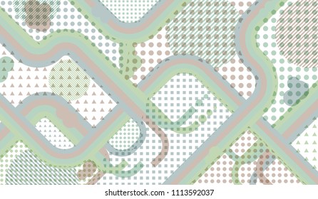 Memphis background. Abstract pattern with color strips and different elements for card or flyer. Retro Pattern with Color Elements for your Design. Vector Texture.