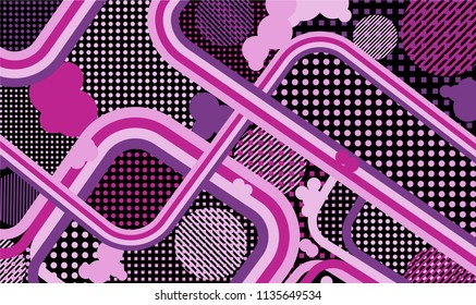 Memphis background. Abstract pattern with color strips and different elements for card or flyer. Retro Pattern with Color Elements for your Design. Vector Texture.