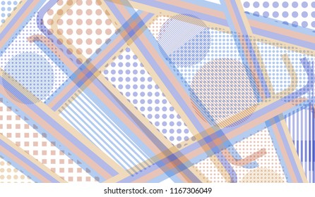 Memphis background. Abstract pattern with color strips and different elements for paper or print. Retro Pattern with Color Elements for your Design. Vector Texture.
