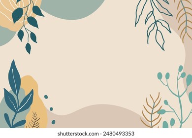 Memphis background abstract plants and leaves. hand drawing, curved lines and spots, spirals and dots trendy colors.