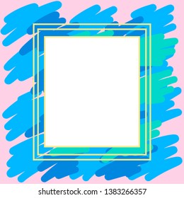 Memphis background with abstract shapes and frame with copy space. 80s geometric retro style vector illustration. Flat design elements for banner, flyer, card, cover, template and poster. Eps10 