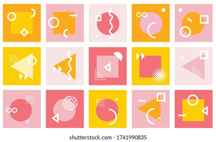 Memphis background design elements. Vector geometric shapes patterns for decoration of banner, websites, poster, marketing. 80-90s fashion design trends. Abstract elements set. Vector Illustration.